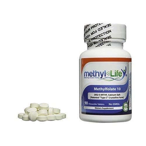 L-METHYLFOLATE 10 mg Supplement by Methyl-Life - L-5-MTHF (or (6S)-5 Methylfolate) calcium salt - 90 Chewable NON GMO Tablets for Optimal Absorption