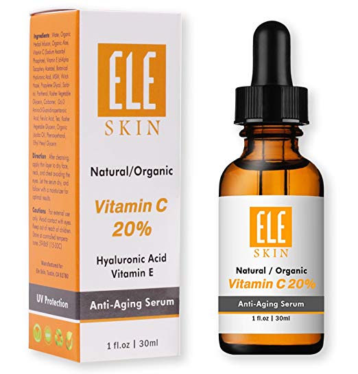 ELE SKIN Vitamin C 20% Serum by ELESKIN USA – Best Anti Aging Clinical Strength, Youthful Skin, Radiant Glow, Heal Sun Damage, Fade Age Spot, Wrinkles and Fine Lines, Stimulate Collagen 1 FL OZ/30 ML