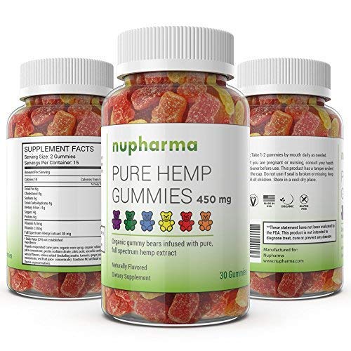 Pure Hemp Gummies - 15mg per Gummy - Organic Full Spectrum Hemp Extract- Hemp Oil Gummy Bears Promote Relief from Stress, Anxiety, Pain, Nausea- Sleep Better by Nupharma (450 mg (30 Count))