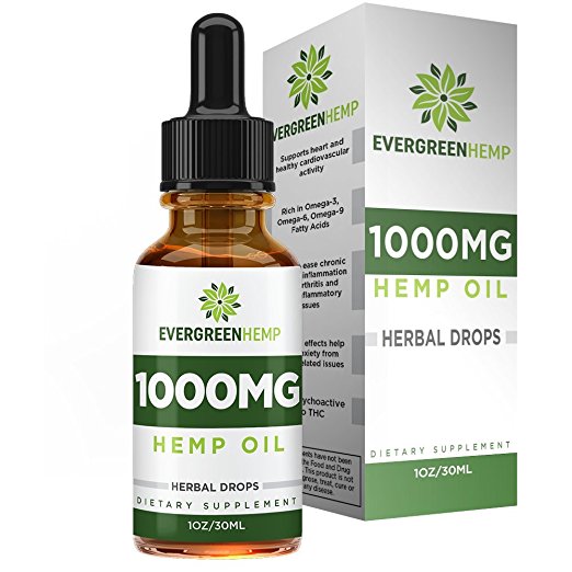 Hemp Oil Drops :: 1000MG per Bottle :: Premium Organic Extract :: Promotes Healthy Sleep :: Natural Anti-Anxiety :: One Month Supply (1FL oz) :: Evergreen Hemp