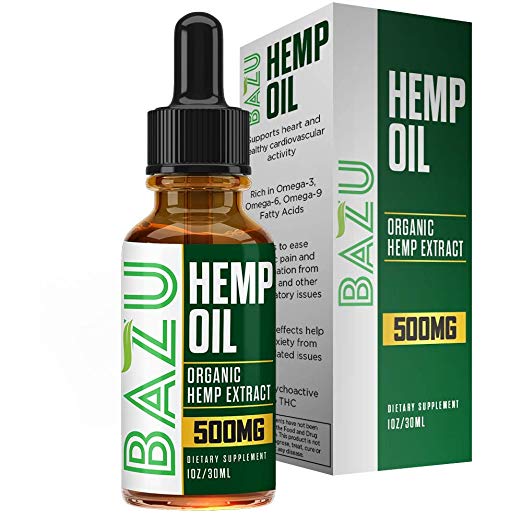 Hemp Oil for Pain Relief 500MG - All-Natural Extract - Flavored with Peppermint Oil - Promotes Calm and Relaxation - Contains Omega 3 & 6 Fatty Acids - 1 FL OZ - One Month Supply - Bazu