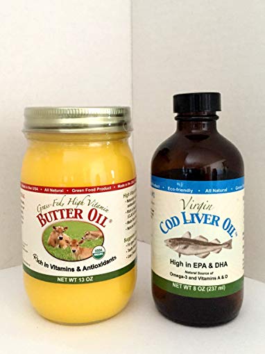 High Vitamin Butter Oil (13 Oz) & Virgin Cod Liver Oil (8 Oz; Mild Lemon & peppermint Flavor)