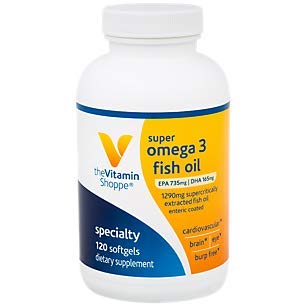 The Vitamin Shoppe Omega 3 Fish Oil 1290mg, EPA 735mg DHA 165mg, Purity Assured, Molecularly Distilled to Support Cardiovascular, Joint and Brain Health (120 Softgels)