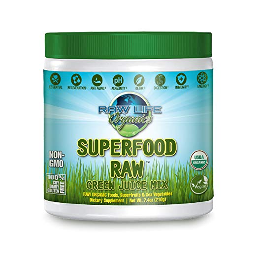 Raw Life Organics Superfood Raw Organic Green Juice Powder (1) - 30 Day Supply - Boost Immune System - Relieve Stress and Anxiety